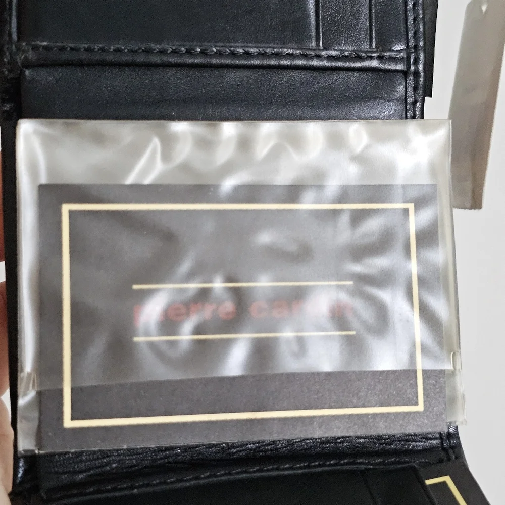 Vintage Pierre Cardin Black Genuine Leather Trifold Wallet NWT